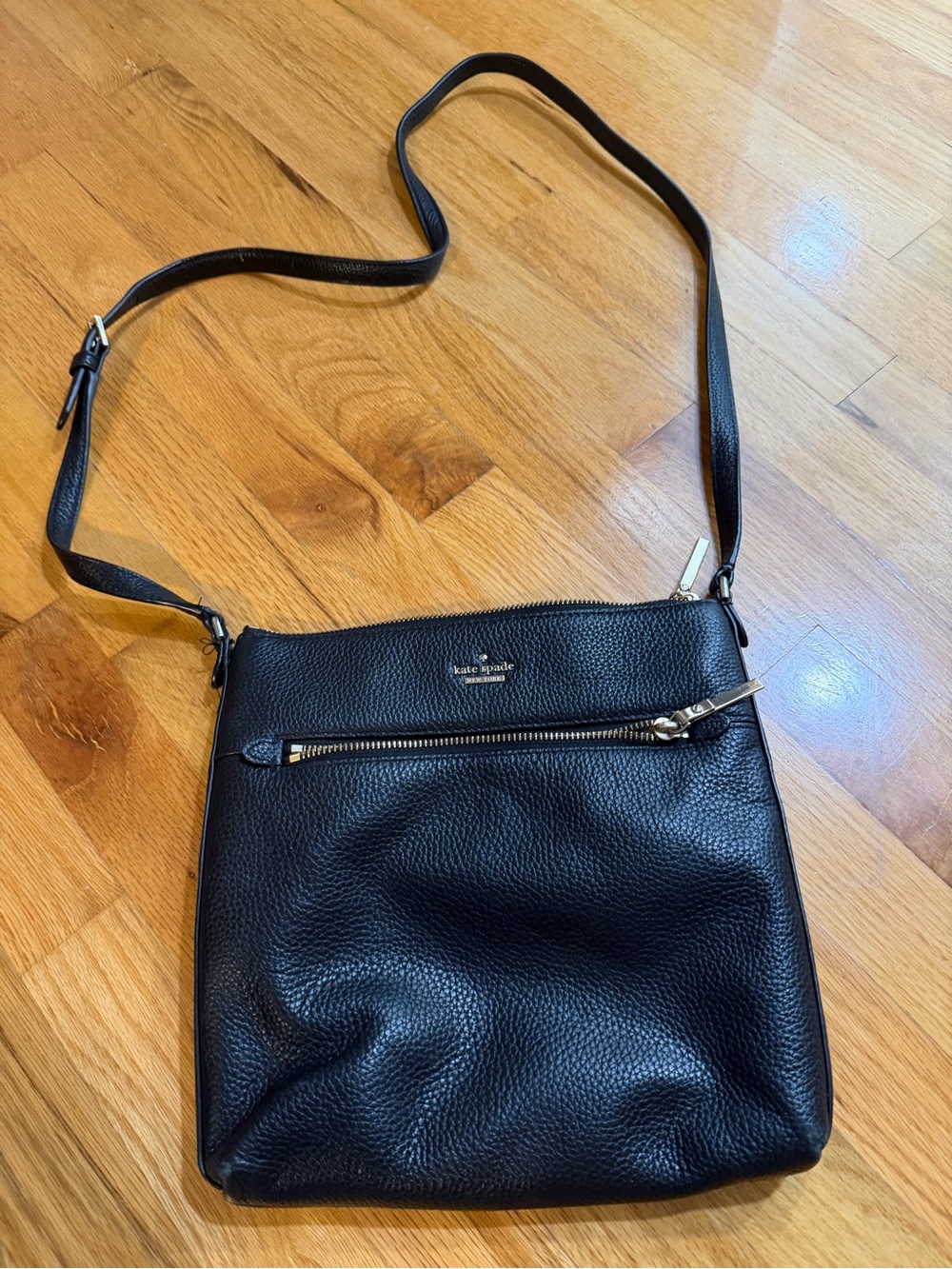 kate spade Black Pebbled Leather Crossbody with Front Zip